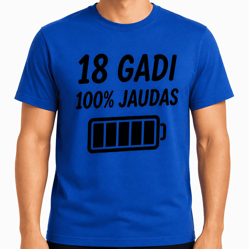 T-krekls 18 gadu jubilejai – 18 gadi 100% jaudas