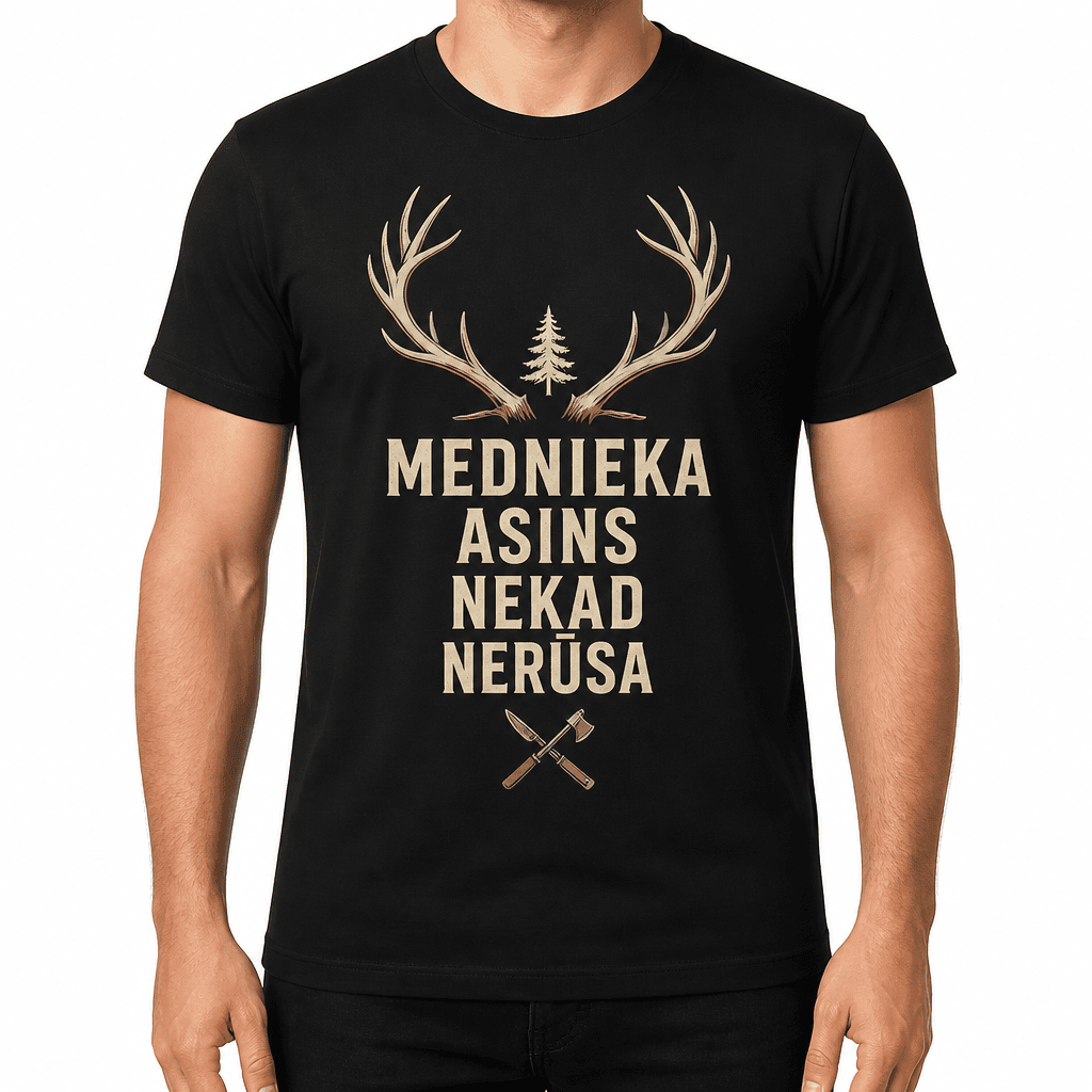 Mednieka T-krekls – MEDNIEKA ASINS NEKAD NERŪSA