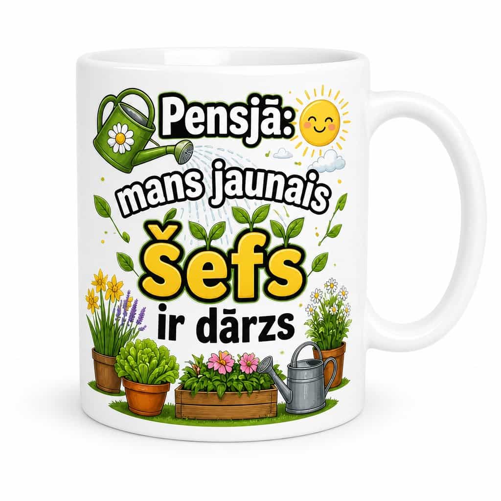 Krūze ar dārza joku pensionāram