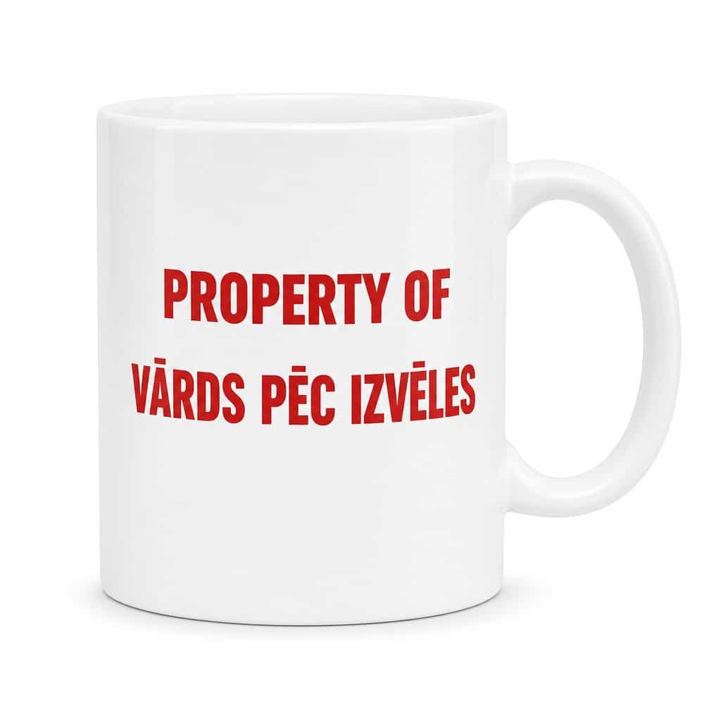 Smieklīga krūze īpašums ar vārdu – PROPERTY OF