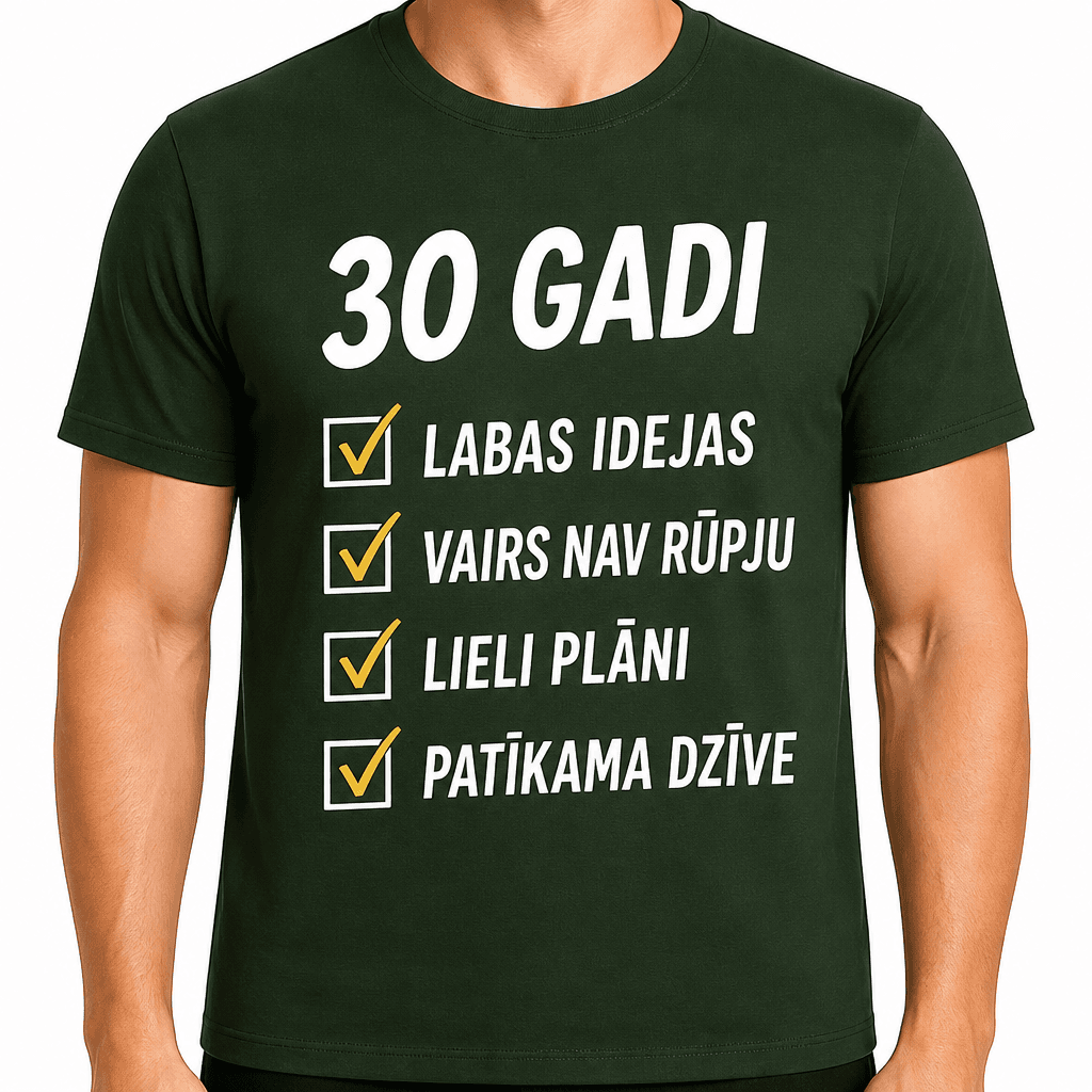 T-krekls 30 gadu jubilejai – 30 gadi labas idejas vairs nav rūpju lieli plāni patīkama dzīve