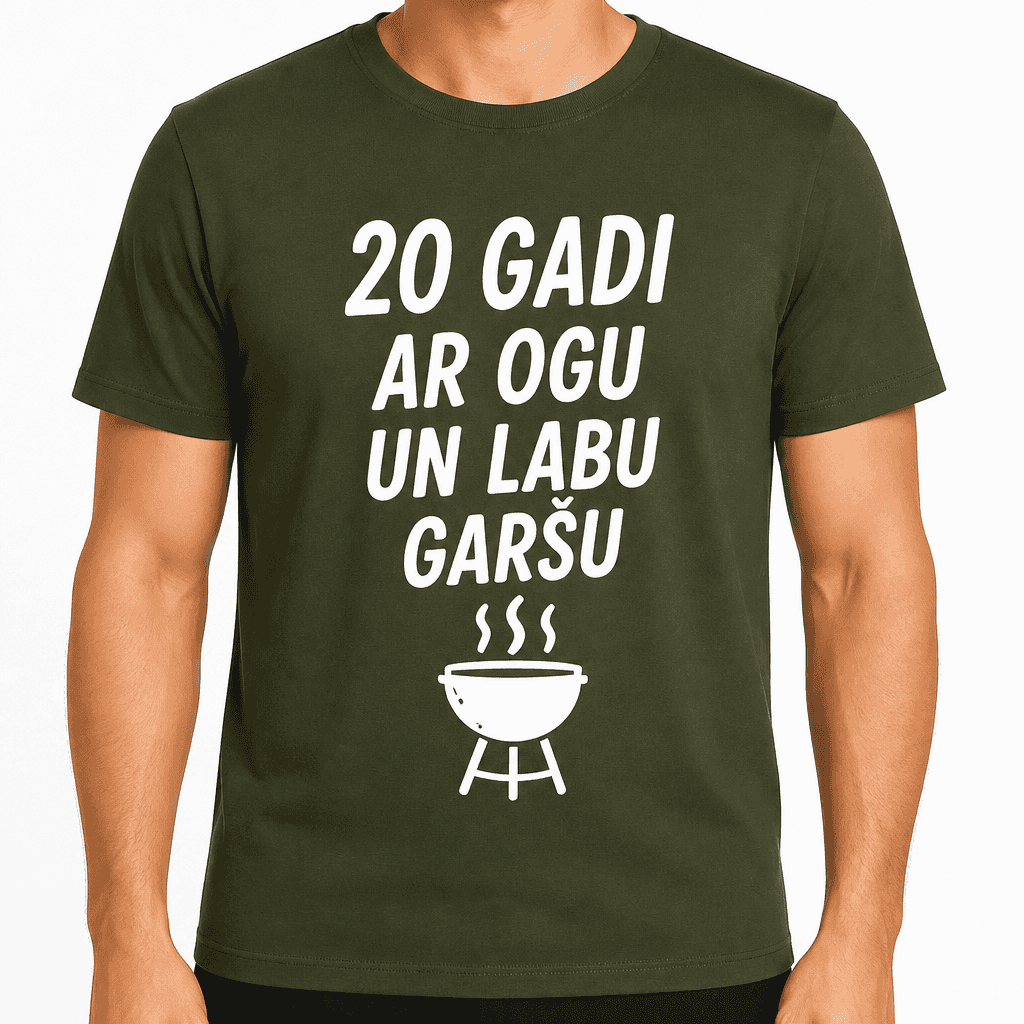 T-krekls 20 gadu jubilejai – 20 gadi ar ogu un labu garšu