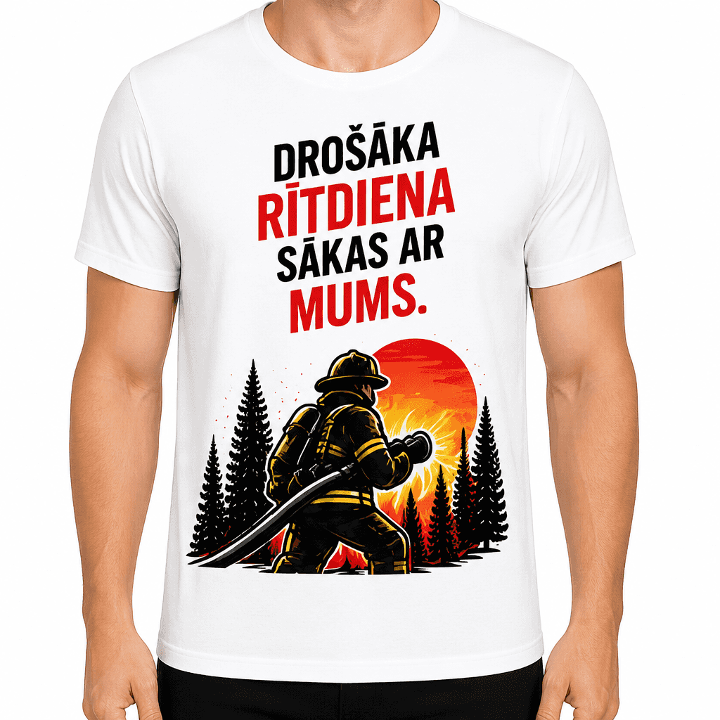 UgunsdzÄsÄja T-krekls ā DroÅ”Äka rÄ«tdiena sÄkas ar mums.