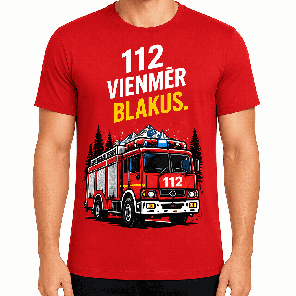 UgunsdzÄsÄja T-krekls ā 112 vienmÄr blakus.