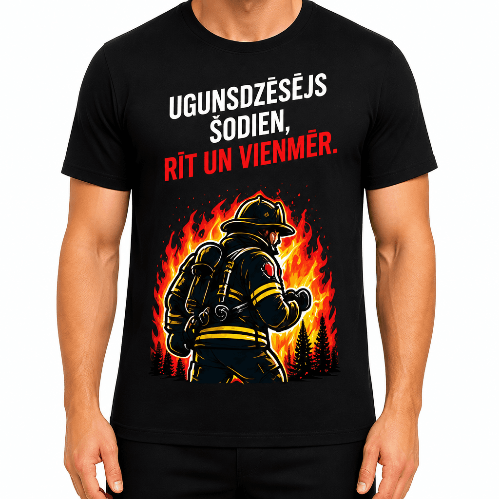 Ugunsdzēsēja T-krekls – Ugunsdzēsējs šodien, rīt un vienmēr.