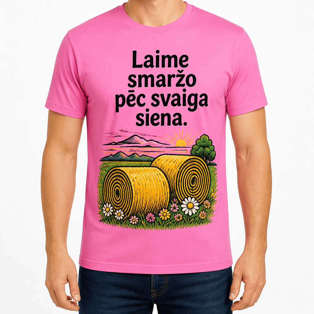 T-krekls lauksaimniekam – Laime smaržo pēc svaiga siena.
