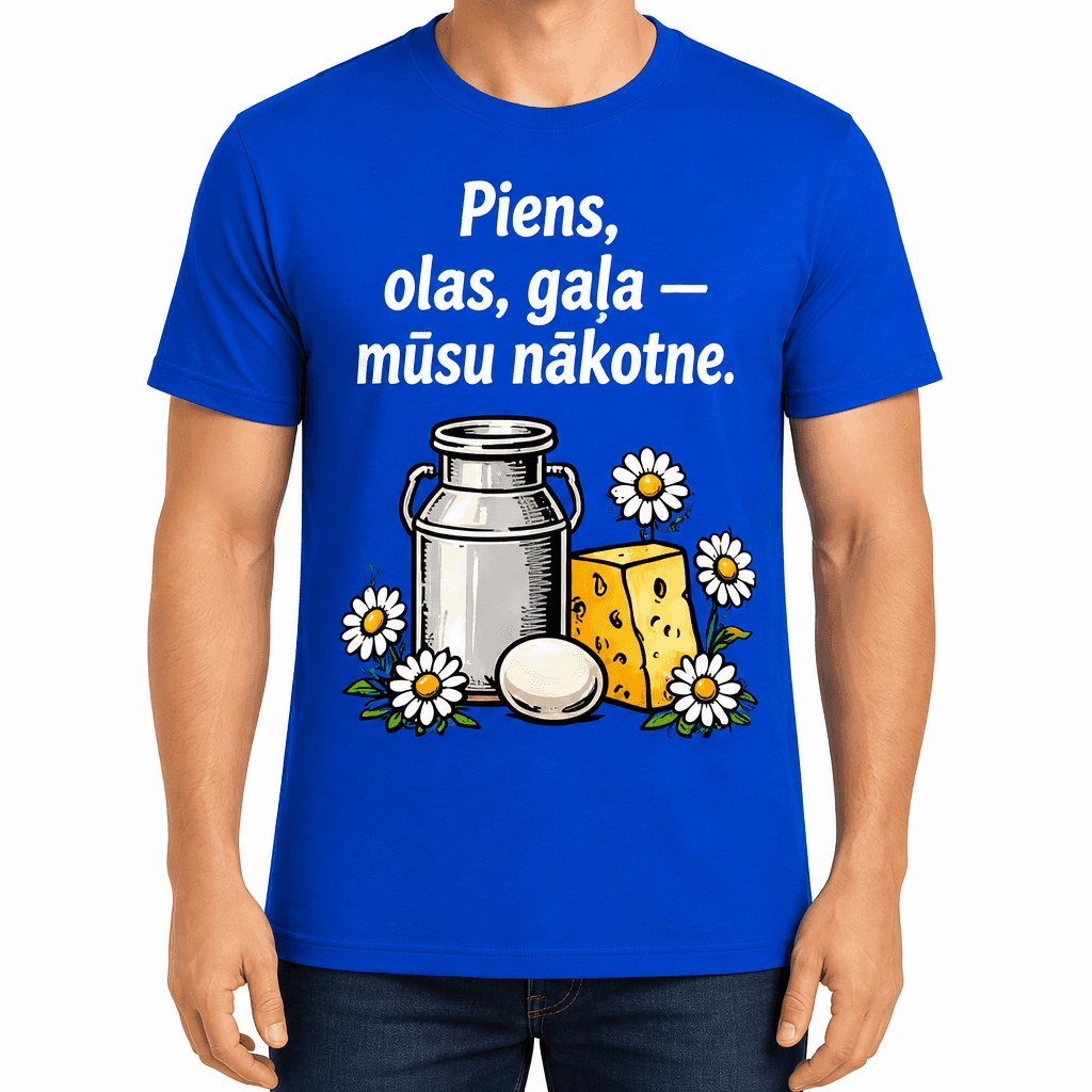 T-krekls lauksaimniekam – Piens, olas, gaļa — mūsu nākotne.