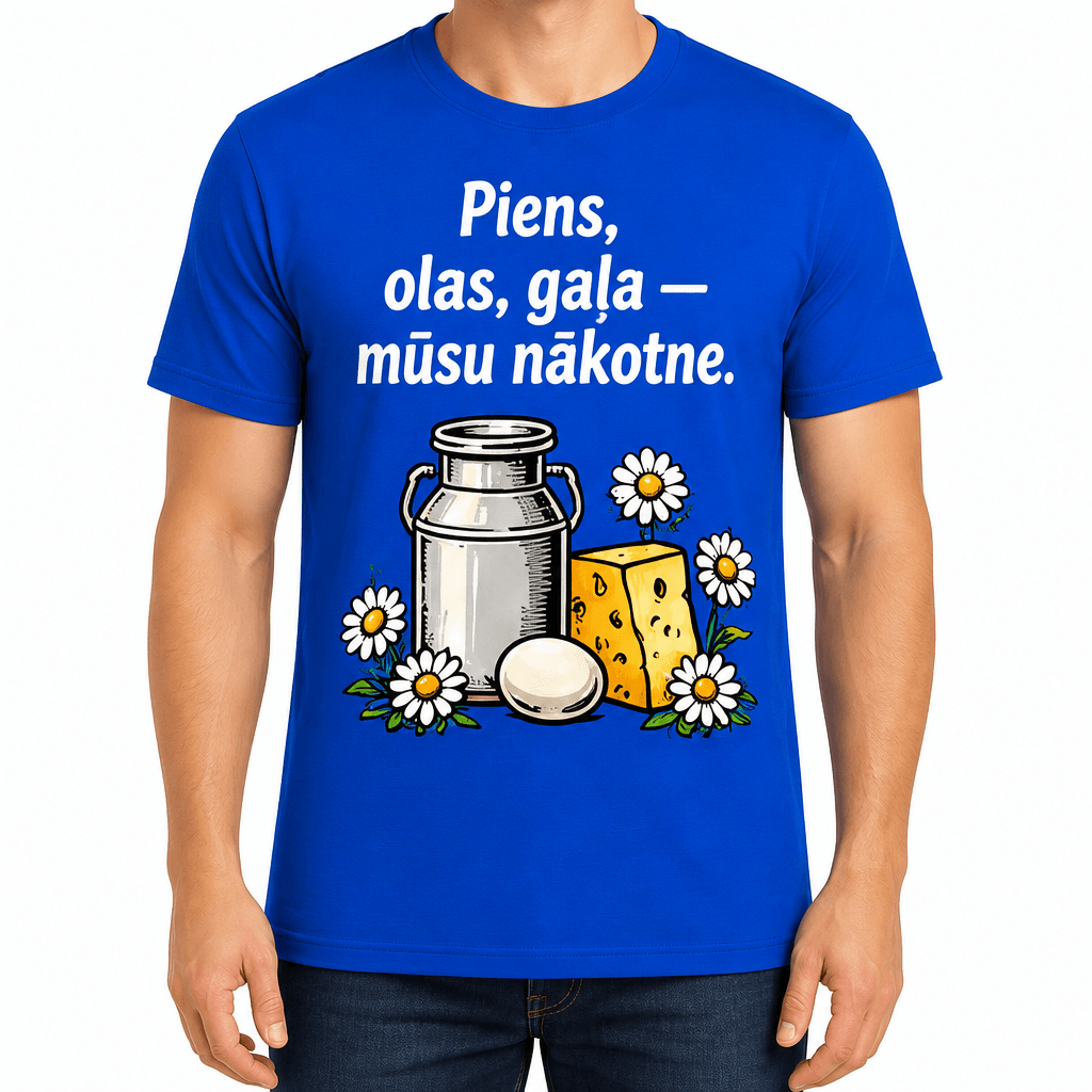 T-krekls lauksaimniekam – Piens, olas, gaļa — mūsu nākotne.
