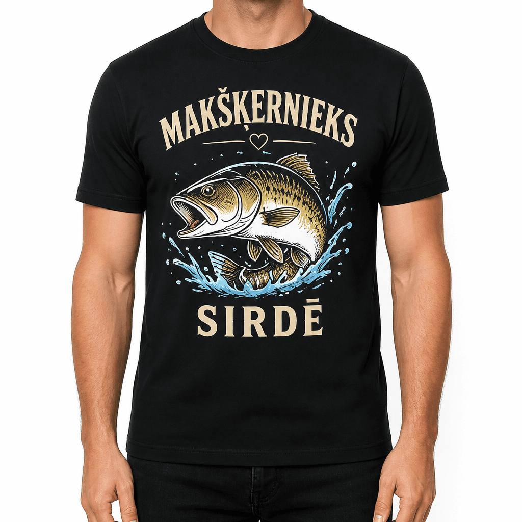 Makšķernieka T-krekls – MAKŠĶERNIEKS SIRDĒ