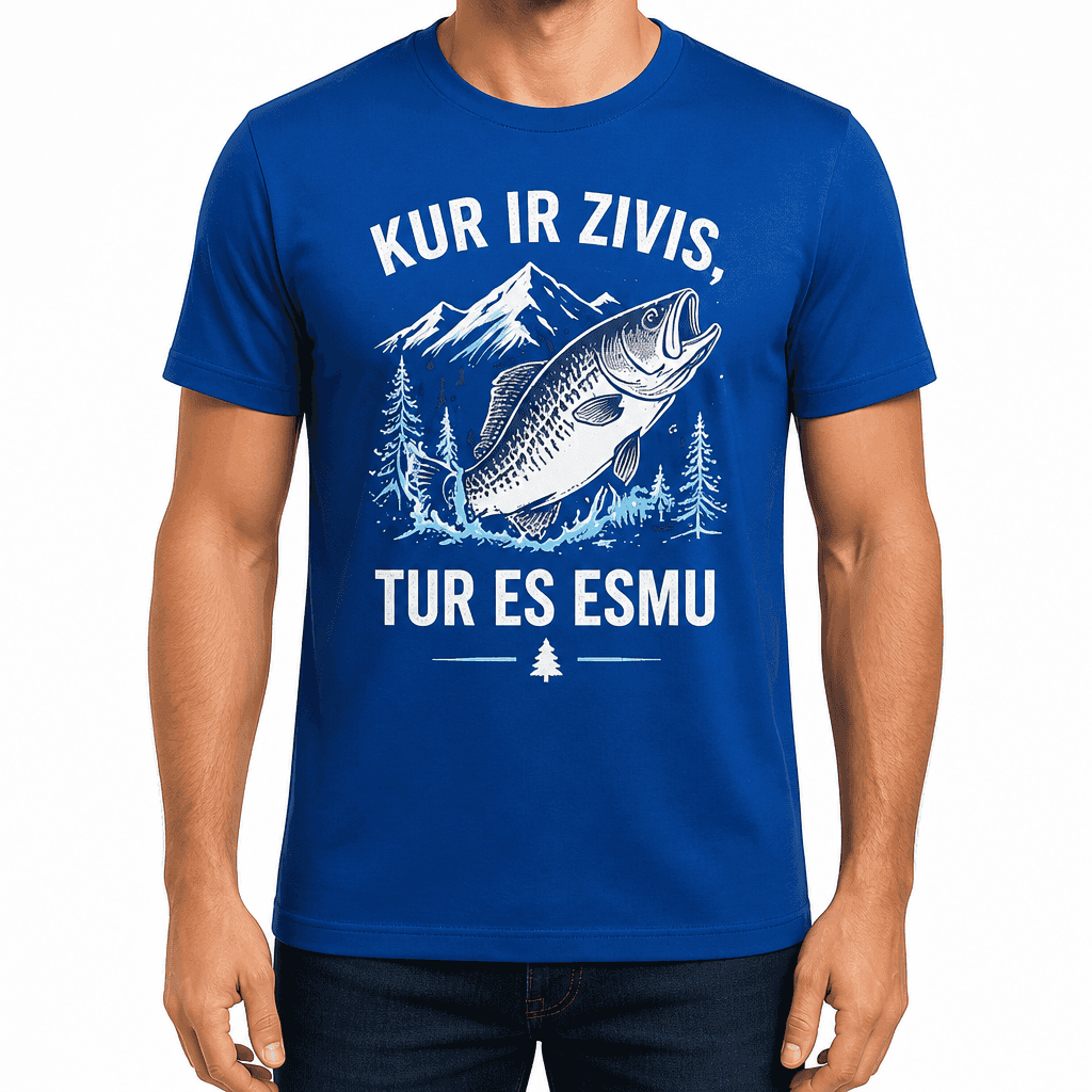 Makšķernieka T-krekls – KUR IR ZIVIS, TUR ES ESMU