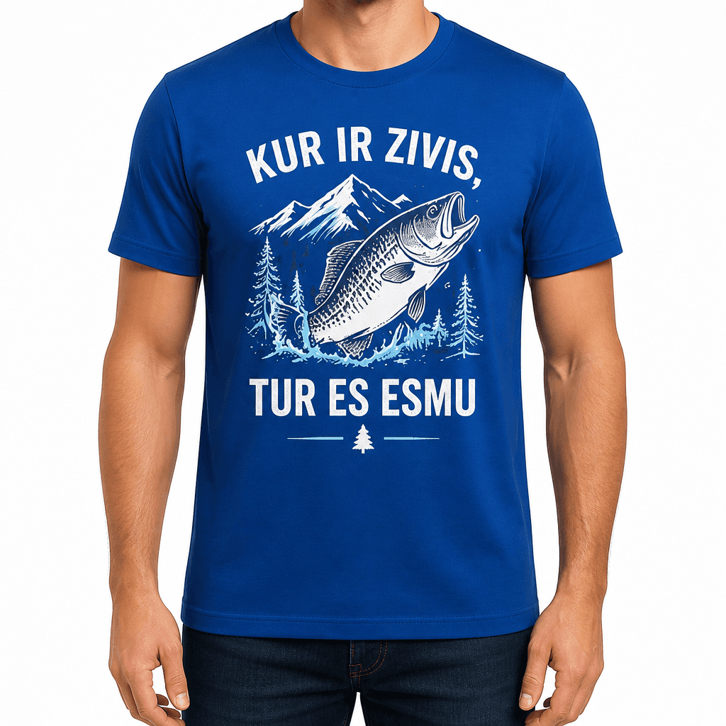 Makšķernieka T-krekls – KUR IR ZIVIS, TUR ES ESMU