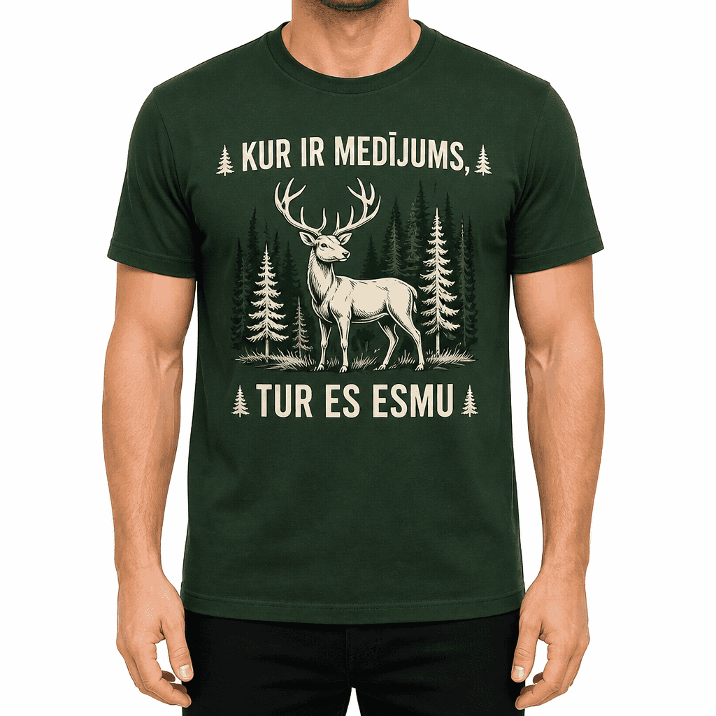 Mednieka T-krekls – KUR IR MEDĪJUMS, TUR ES ESMU