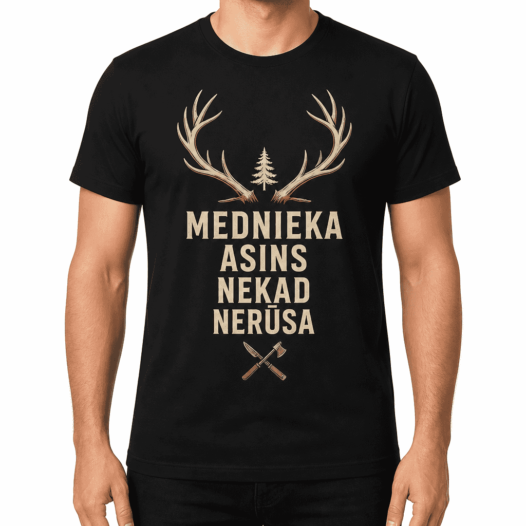 Mednieka T-krekls – MEDNIEKA ASINS NEKAD NERŪSA
