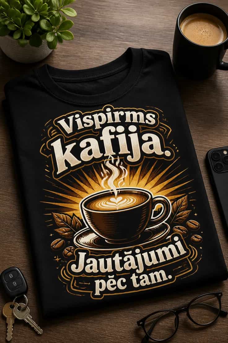 Kafijas T-krekls — Vispirms kafija. Jautājumi pēc tam.