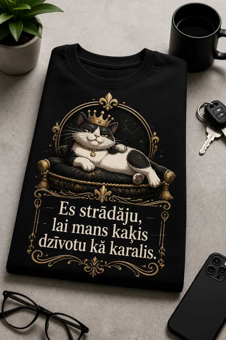 T-krekls: Es strādāju, lai mans kaķis dzīvotu kā karalis
