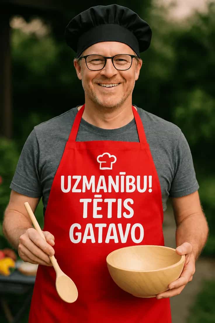 Priekšauts Uzmanību tētis gatavo – UZMANĪBU!