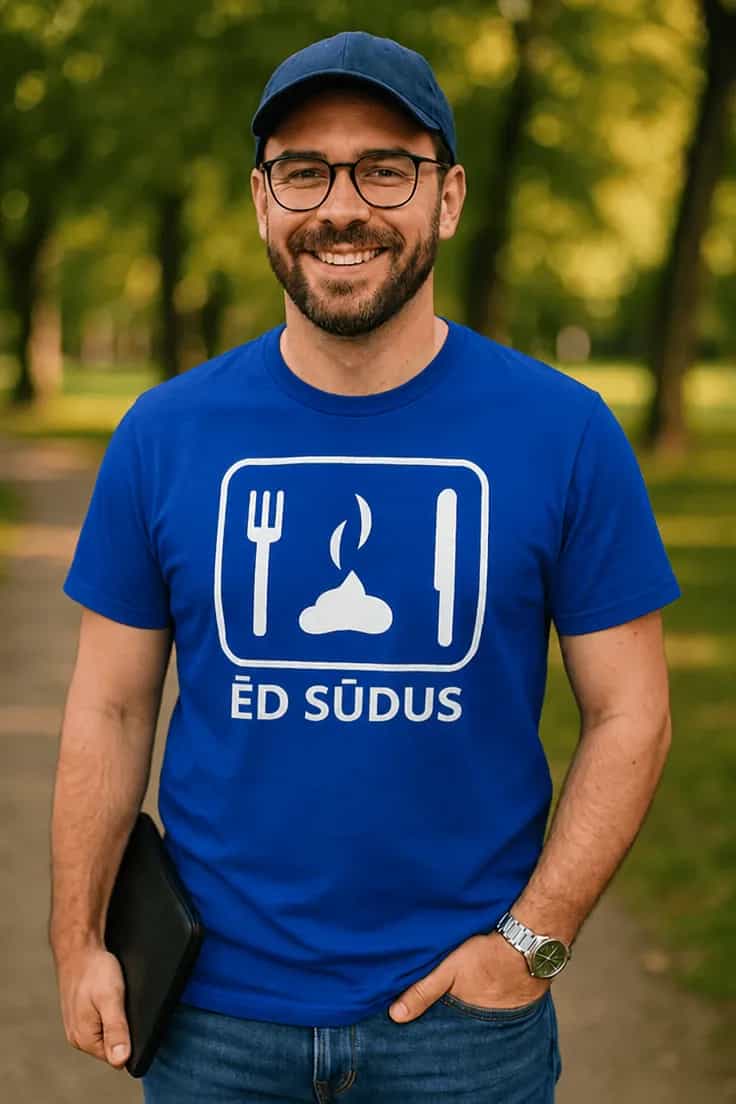 T-krekls ar melno humoru „Ēd sūdus“