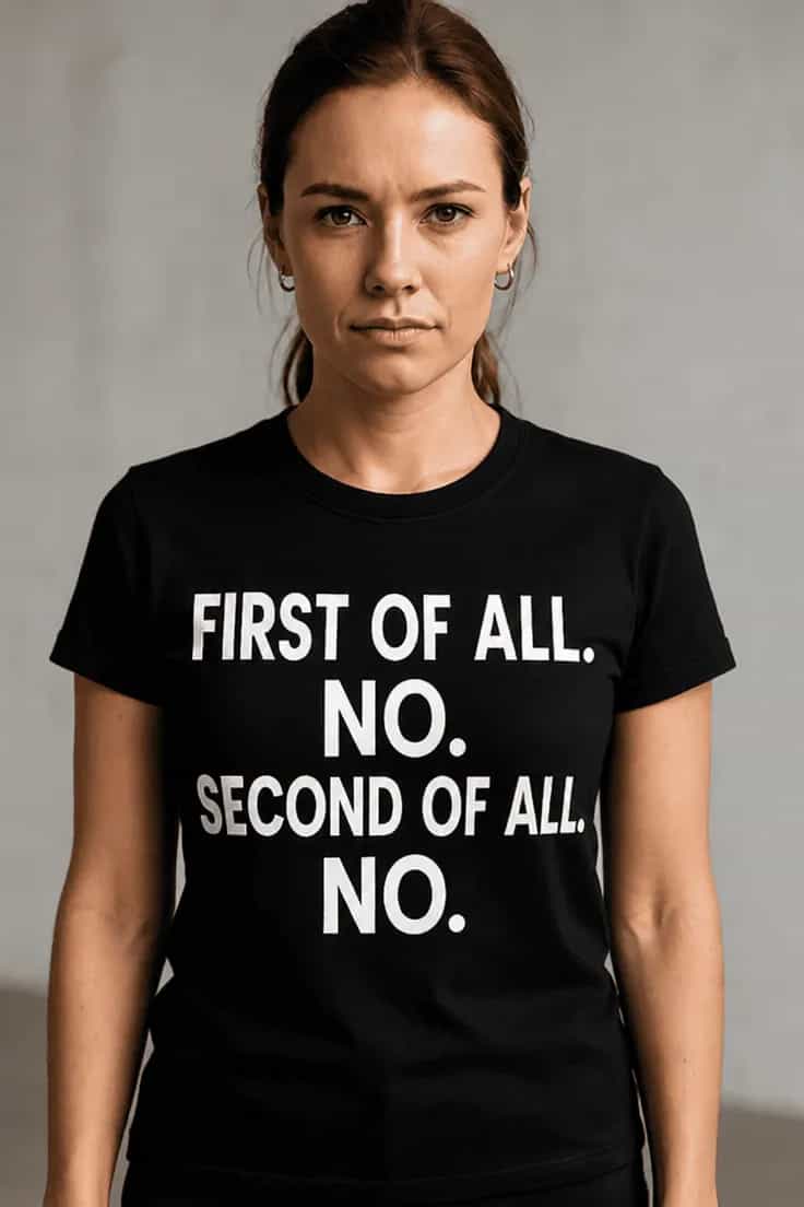 Smieklīgs krekls Nekādā gadījumā - FIRST OF ALL.