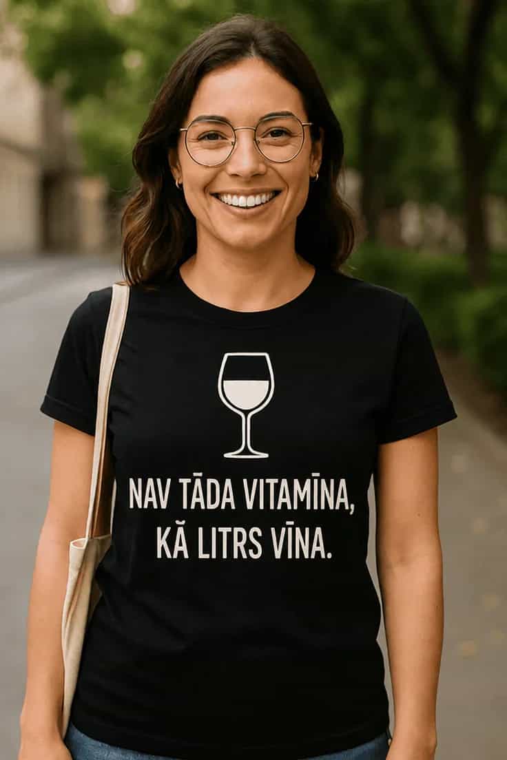 Smieklīgs krekls par vīna vitamīnu – NAV TĀDA VITAMĪNA,