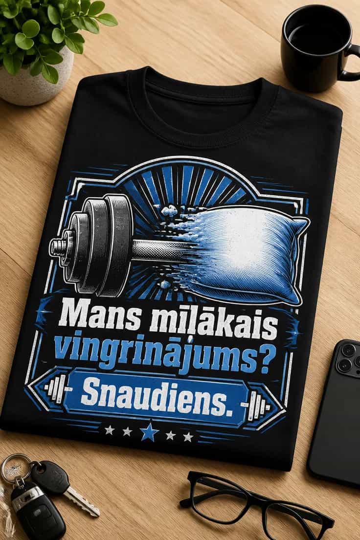 T-krekls ar uzrakstu: Mans mīļākais vingrinājums? Snaudiens.