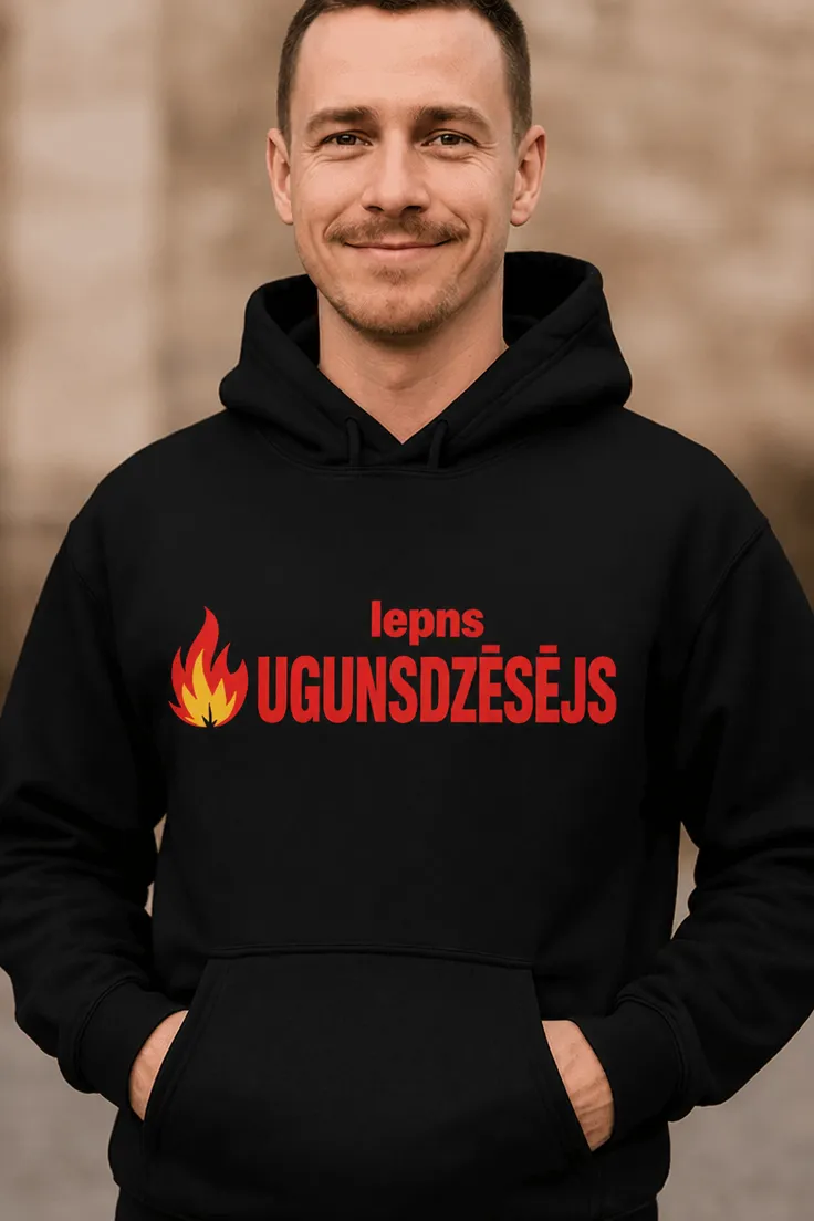 Džemperis Lepns ugunsdzēsējs ar apdruku lepns UGUNSDZĒSĒJS