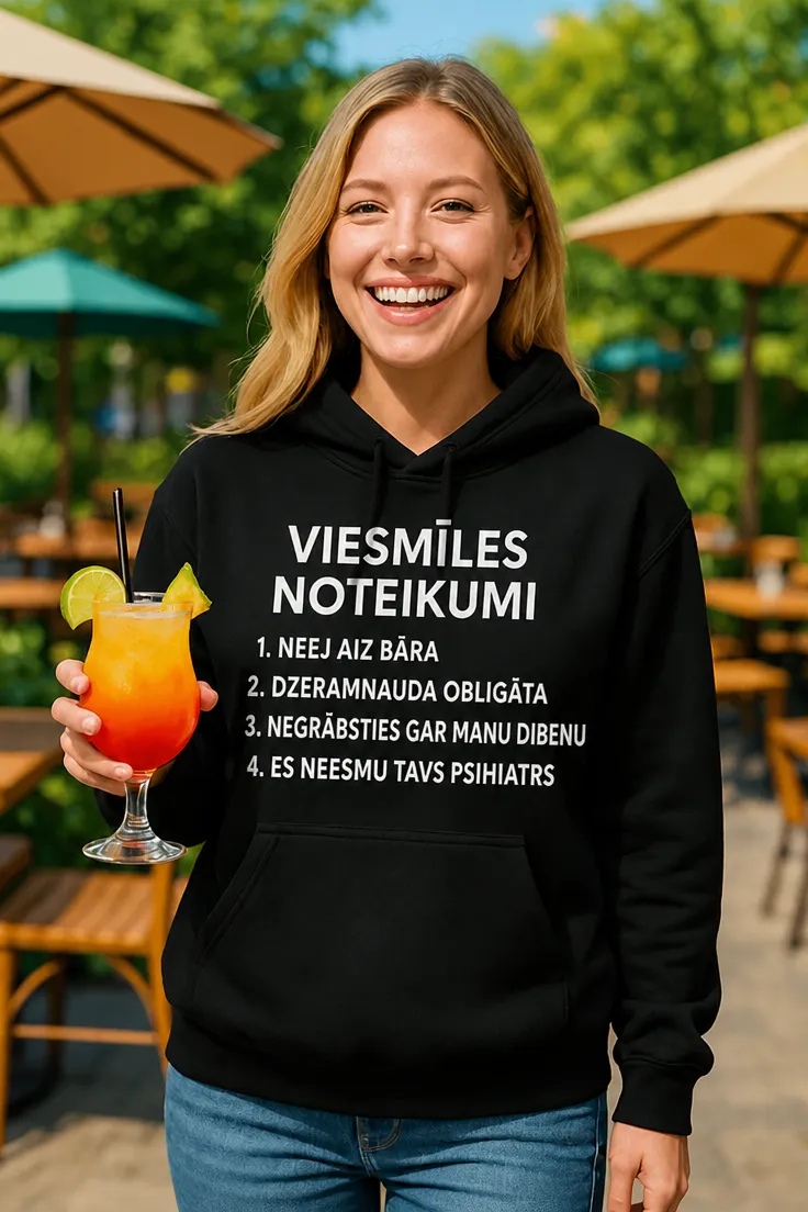 Džemperis Viesmīles noteikumi ar humoristisku apdruku dāvanai viesmīlei