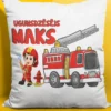 Dekoratīvs spilvens mazais ugunsdzēsējs ar vārdu bērnu istabai un dāvanai