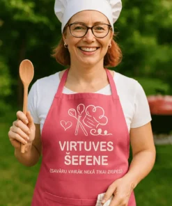 Priekšauts Virtuves šefene ar uzrakstu VIRTUVES ŠEFENE (SAVĀRU VAIRĀK NEKĀ TIKAI ZIEPES)