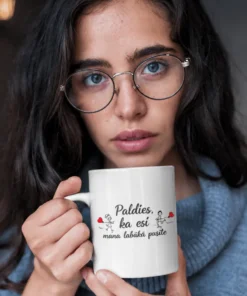 Smieklīga krūze Paldies par labāko pusīti ar uzrakstu Paldies, ka esi mana labākā pusīte.