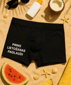 Smieklīgi bokseri pirms lietošanas paglaudi ar uzdruku PIRMS LIETOŠANAS PAGLAUDI