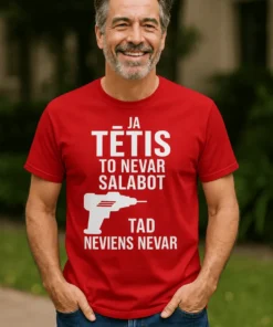 Smieklīgs krekls Ja tētis nevar salabot ar uzdruku JA TĒTIS TO NEVAR SALABOT TAD NEVIENS NEVAR