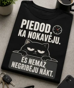 Smieklīgs melns T-krekls ar minimālistisku sarcastisku dizainu un uzrakstu Piedod, ka nokavēju. Es nemaz negribēju nākt.